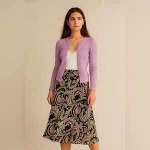Vintage Coldwater Creek Velvet Burnout Paisley MIDI Skirt lined Rainbow …​